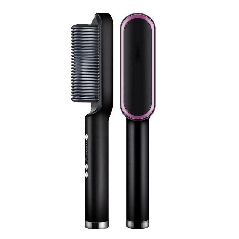 2-in-1 Electric Hair Straightener Brush – Ionic Heating & Detangling Comb