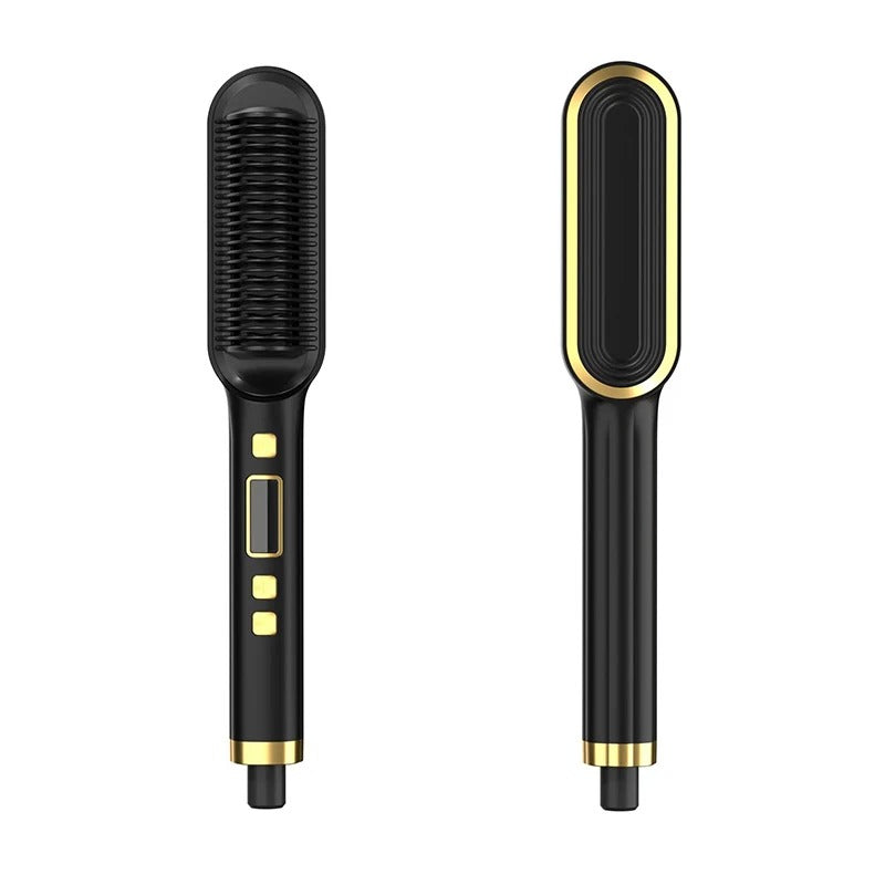 2-in-1 Electric Hair Straightener Brush – Ionic Heating & Detangling Comb