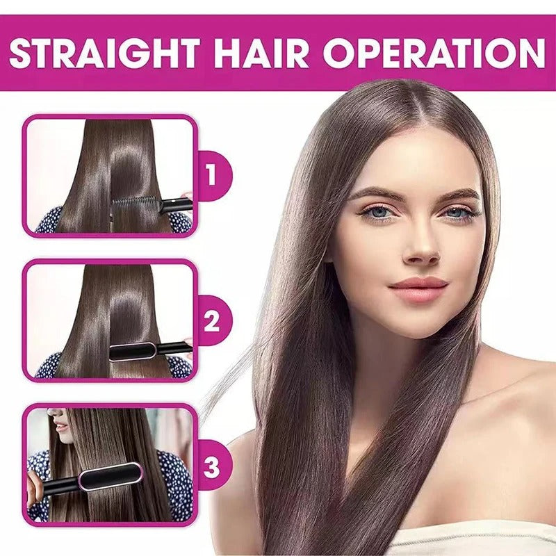 2-in-1 Electric Hair Straightener Brush – Ionic Heating & Detangling Comb